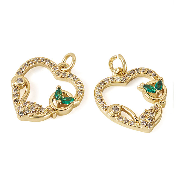 2 кулоны из латуни с микрочастицами и кубическим цирконием., сердце прелести, с целью перехода в кольце, реальный 18 k позолоченный, без кадмия и без свинца