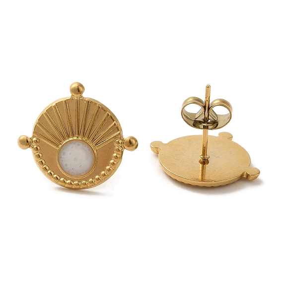 Ion Plating(IP) 304 Stainless Steel Flat Round Stud Earrings, with Enamel
