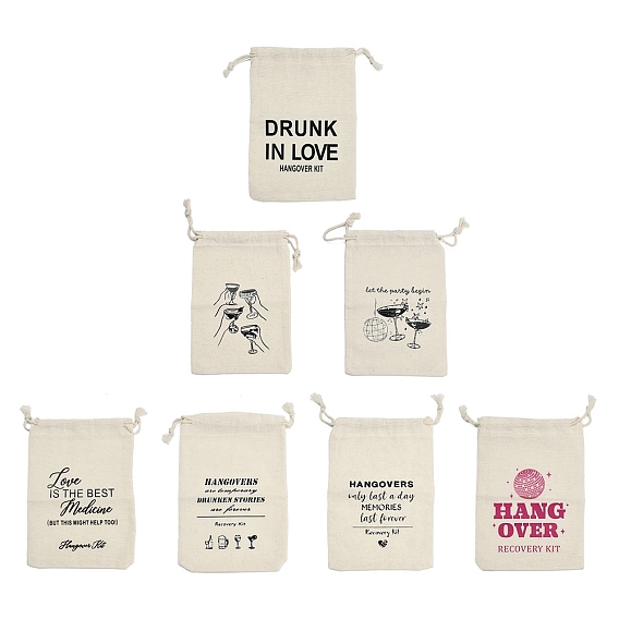 Набор для вечеринки в стиле «набор от похмелья» из ткани, мешочки на завязках для подарков гостям., прямоугольник со словом