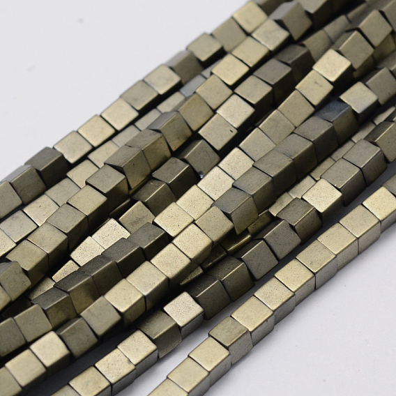 Cube Non-magnetic Synthetic Hematite Beads Strands, Imitation Pyrite, 3x3x3mm, Hole: 1mm, about 135pcs/strand, 15.5 inch