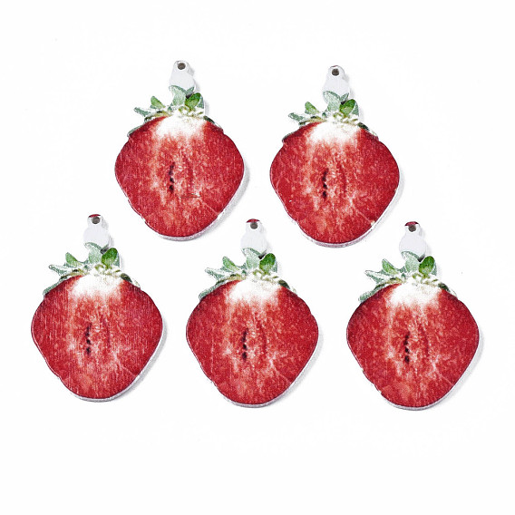 Spray Painted Wooden Pendants, Printed, Strawberry