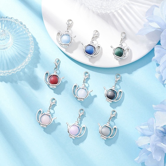 Чайник тибетский стиль сплав и смола имитация кошачьего глаза подвеска украшения, с карабин-лобстерами 