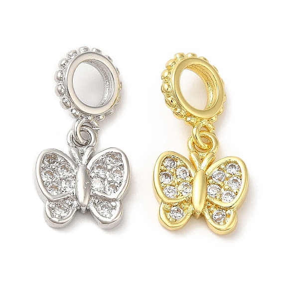 Латунные микропаве прозрачные подвески с фианитом, без свинца и без кадмия, бабочка