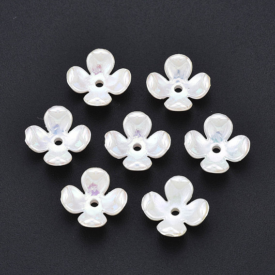 4-Petal ABS Plastic Imitation Pearl Bead Caps, AB Color Plated, Flower