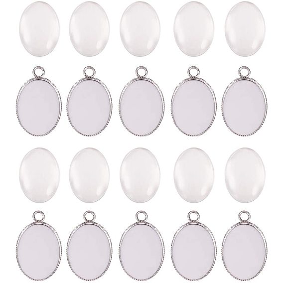 Поделки изготовления ювелирных изделий, с настройками подвесного кабошона из нержавеющей стали 304 и кабошонами из прозрачного стекла, овальные