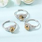 Micro latón allanar anillos zirconia cúbico, redondo con la mariposa, con cuarzo rutilado de oro natural, Platino
