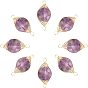 Natural Amethyst Links/Connectors, Wire Wrapped Links, with Golden Tone Brass Wires, Faceted, Flat Round