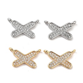 Brass Micro Pave Cubic Zirconia Charms, X Shapes