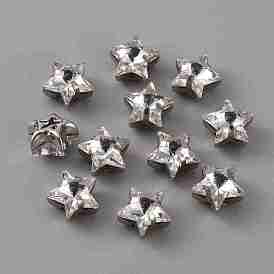 Coudre sur strass, strass de verre, avec montures à griffes plaquées platine, accessoires du vêtement, étoiles