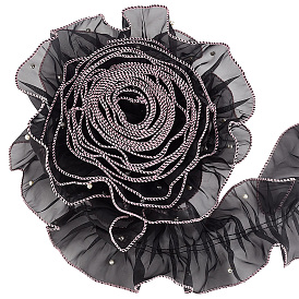 Polyester Lace Ribbon, with Imitation Pearl, for Garment Accessory