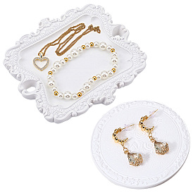 2шт. 2 стили винтажных подносов из смолы для демонстрации ювелирных изделий, прямоугольник и плоский круглый