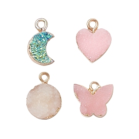 SUNNYCLUE Druzy Resin Pendants, with Golden Tone Brass Findings and Iron Pinch Bails, Fish