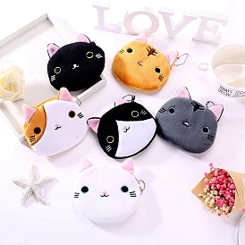 Cute Cat Velvet Zipper Wallets with Tag Chain, Coin Purses, Change Purse for Women & Girls