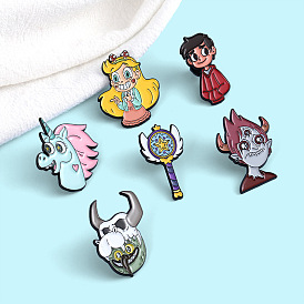Magical Unicorn Boy & Demon King Enamel Pin Set - Unique Cartoon Character Accessories