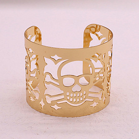 Bold and Edgy Skull Cutout Bangle Bracelet for Women - Retro Metal Cuff with Personality and Style