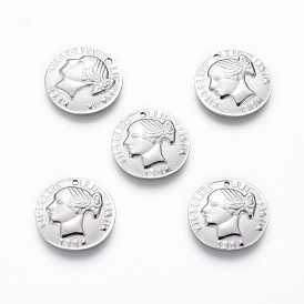 304 Stainless Steel Charms, Flat Round with Human