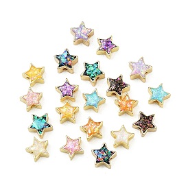 Стойки обшивки латунные бусины, с синтетическим опалом, звезда, золотые