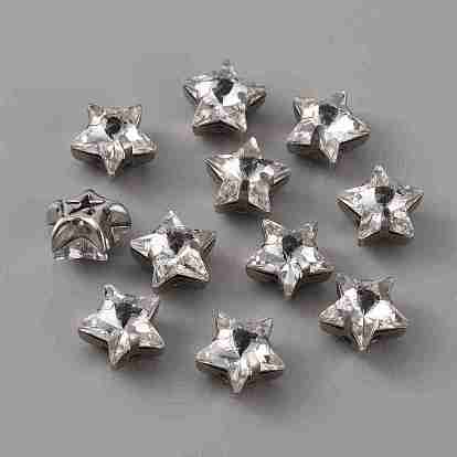 Coudre sur strass, strass de verre, avec montures à griffes plaquées platine, accessoires du vêtement, étoiles