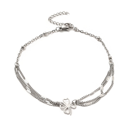 304 Stainless Steel Link Anklet with Satellite Chains for Women