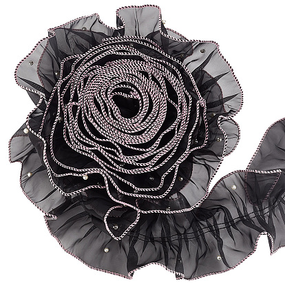 Polyester Lace Ribbon, with Imitation Pearl, for Garment Accessory