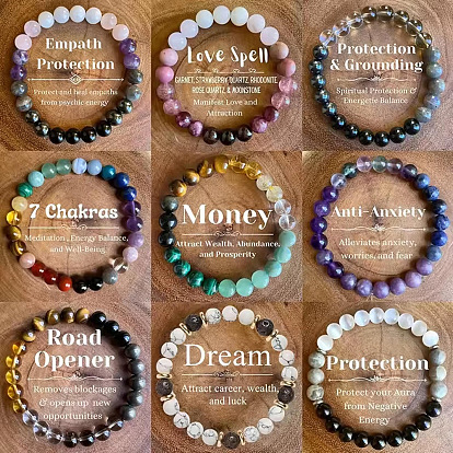 Bohemian Style Natural & Synthetic Mixed Gemstone Round Beaded Stretch Bracelets for Men