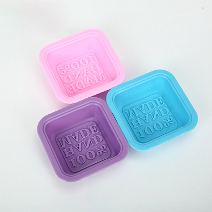 DIY Soap Making Food Grade Silicone Molds, Resin Casting Molds, Clay Craft Mold Tools, Square with Word 100%HANDMADE