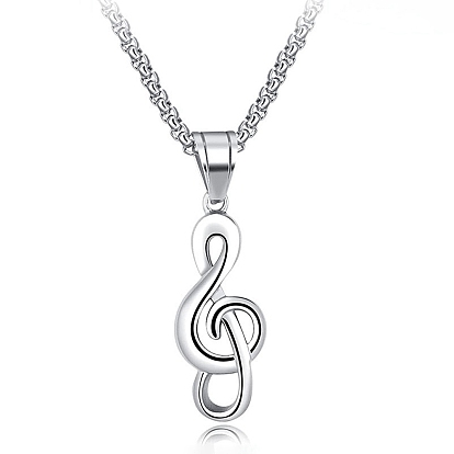 Stainless Steel Pendant Necklace, Musical Note