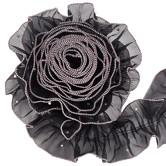 Polyester Lace Ribbon, with Imitation Pearl, for Garment Accessory
