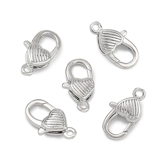 SHEGRACE Brass Lobster Claw Clasps, Heart, Cadmium Free & Lead Free & Nickel Free