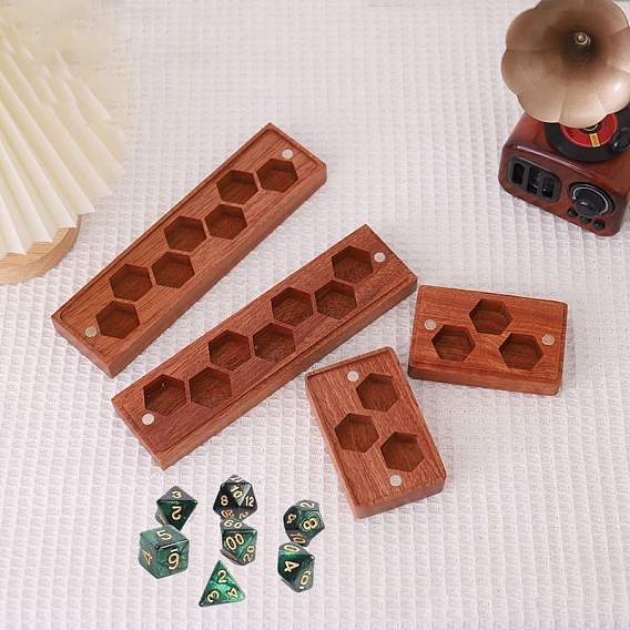 Wood Dice Storage Box, with Magnetic Cover, Cuboid with Hexagon Pattern