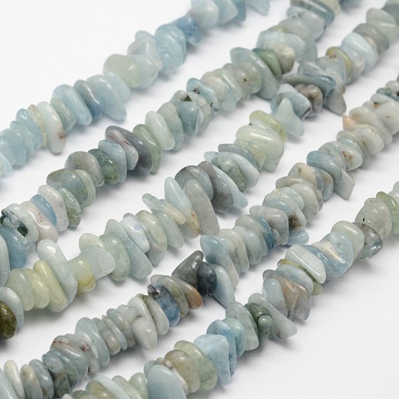 Chips Natural Aquamarine Beads Strands, 7~13x2~5mm, Hole: 1mm, about 14.9 inch