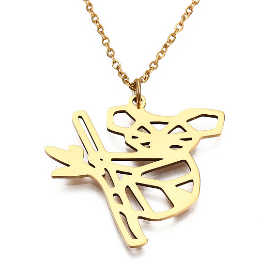 201 Stainless Steel Pendant Necklaces, with Cable Chains, Koala