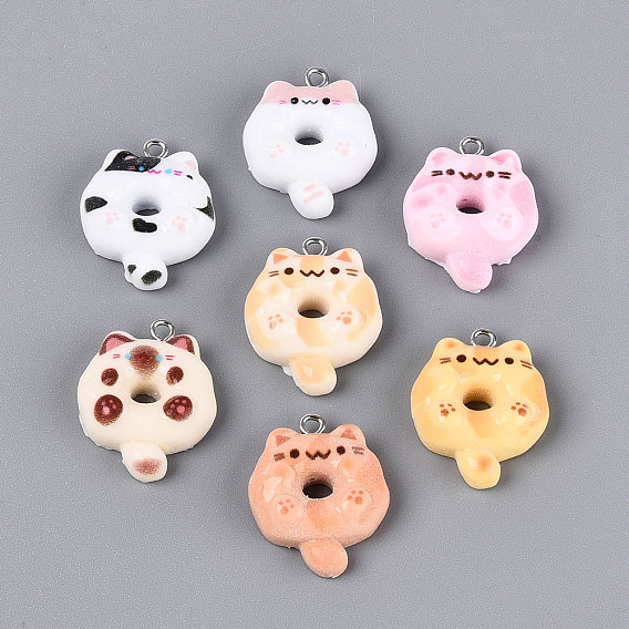 Непрозрачные подвески смолы, кот с подвесками в виде пончиков, с платиновыми железными петлями