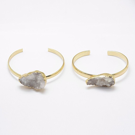 Браслеты из натуральной druzy хрустальной манжеты, с позолоченным нахождения латуни, капля
