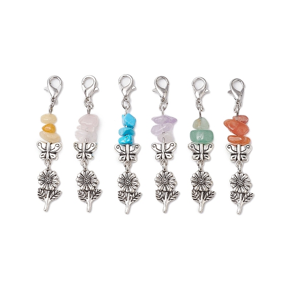 6шт. бабочка подсолнух сплав подвеска украшения, натуральные и синтетические драгоценные камни и застежки-клешни для украшений сумок