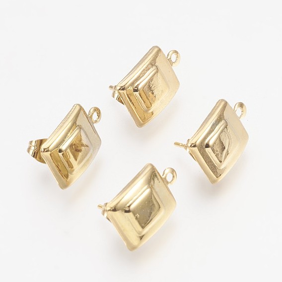 201 Stainless Steel Stud Earring Findings, with Loop, Ear Nuts/Earring Backs, Long-Lasting Plated, Rectangle