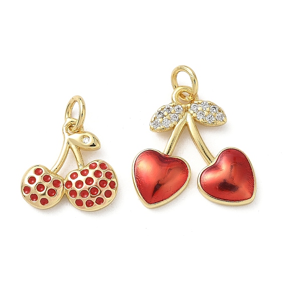 Латунные микропаве прозрачные подвески с фианитом, черри прелести, с прыгающим кольцом и эмалью, стойки покрытие, долговечный, без свинца и без кадмия