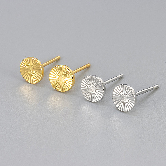 Латунь серьги, текстурированный плоский круглый