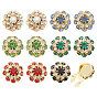 12Pcs 6 Colors Brass Rhinestone Cufflinks, Flower, Golden
