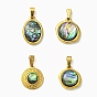 Natural Paua Shell & Acrylic  Pendants, Oval & Flat Round & Nuggets Charm, with 304 Stainless Steel Pendant Cabochon Settings