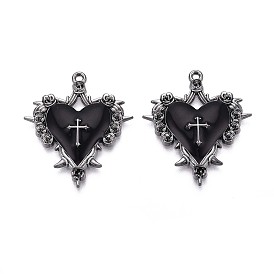 Подвески из эмали и сплава, сердце с крестом