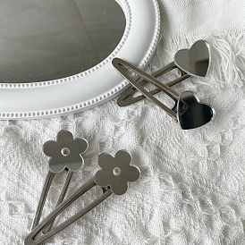Mirror flower simple niche design hairpin ~ silver duck clip bangs clip hair accessories hairpin side clip female