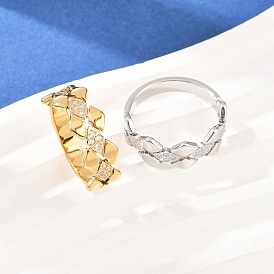 304 женские кольца из нержавеющей стали с микропаве из кубических цирконий, ромбовидные формы, ионное покрытие (ip)