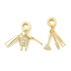 Латунные микро-паве прозрачные кубические цирконии стоматологические европейские подвески-шармы, Подвески с большими отверстиями, реальный 18 k позолоченный, долговечный, без кадмия и без свинца, стойки покрытие