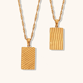 Minimalist Striped Pendant Necklace with Stainless Steel Rectangular Biscuit Charm