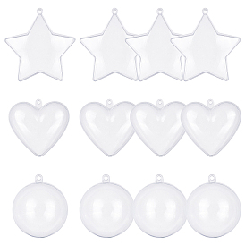 Arricraft 12 ensembles 3 pendentifs en plastique transparent ouvrables de style, Boule de Noël en plastique remplissable, formes mixtes