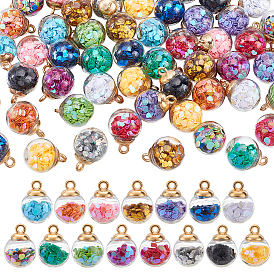 90шт. 15 цвета стеклянные шарообразные подвески, круглые, с акриловыми пайетками и пластиком CCB