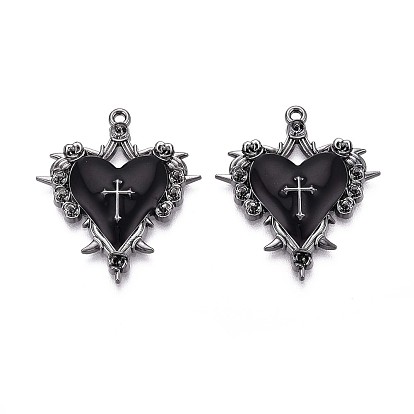 Подвески из эмали и сплава, сердце с крестом