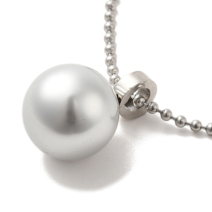 Natural Pearl Round Pendant Necklace with 304 Stainless Steel Ball Chains