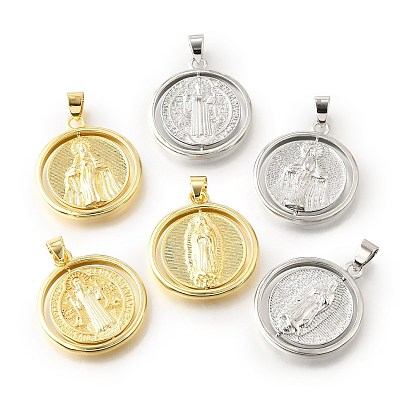 Латунные подвески, без кадмия и без свинца, вращающиеся подвески, плоский круглый с рисунком священника/девственницы
